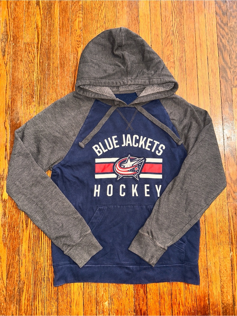 Adult Small Columbus Blue Jackets CBJ NHL Hockey Gray Blue Hoodie Sweatshirt